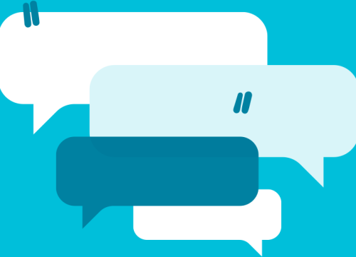 Speech bubbles superimposed on a blue background