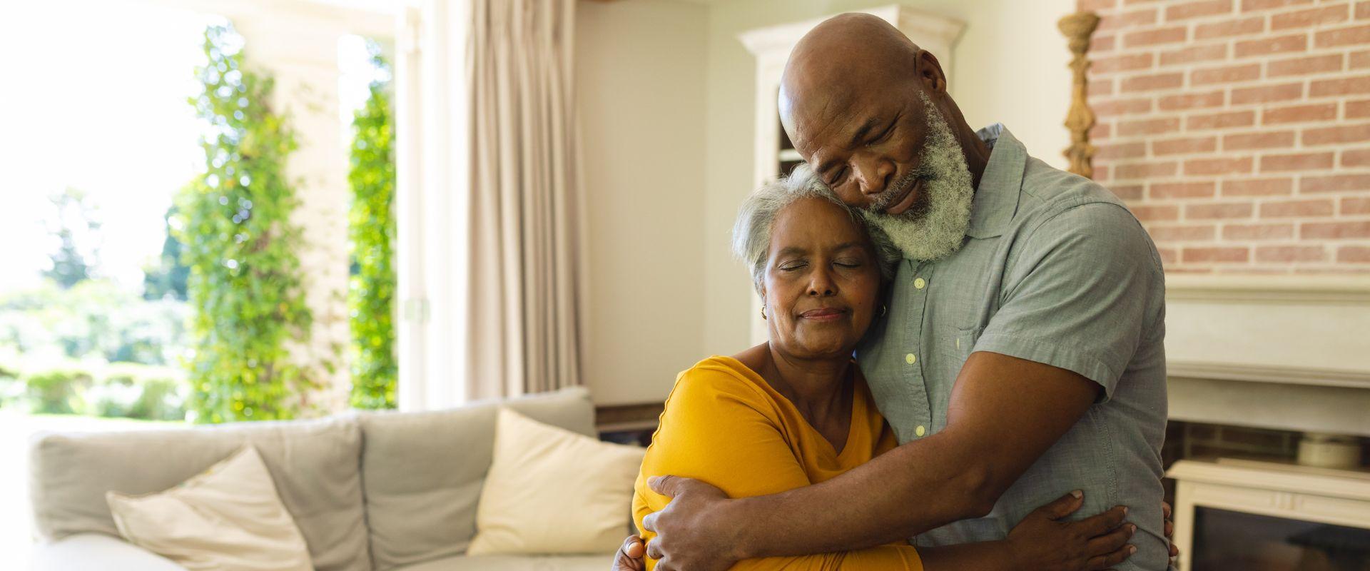 Couple embracing with eyes