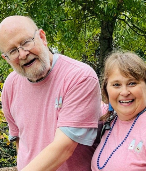 Susan Brown and her dad at a walk