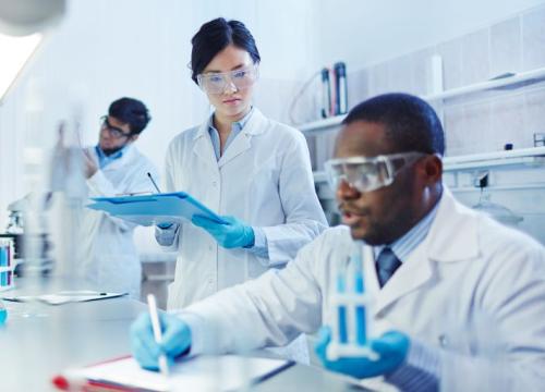 Three researchers in a lab