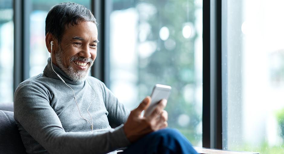 Man listening to a podcast