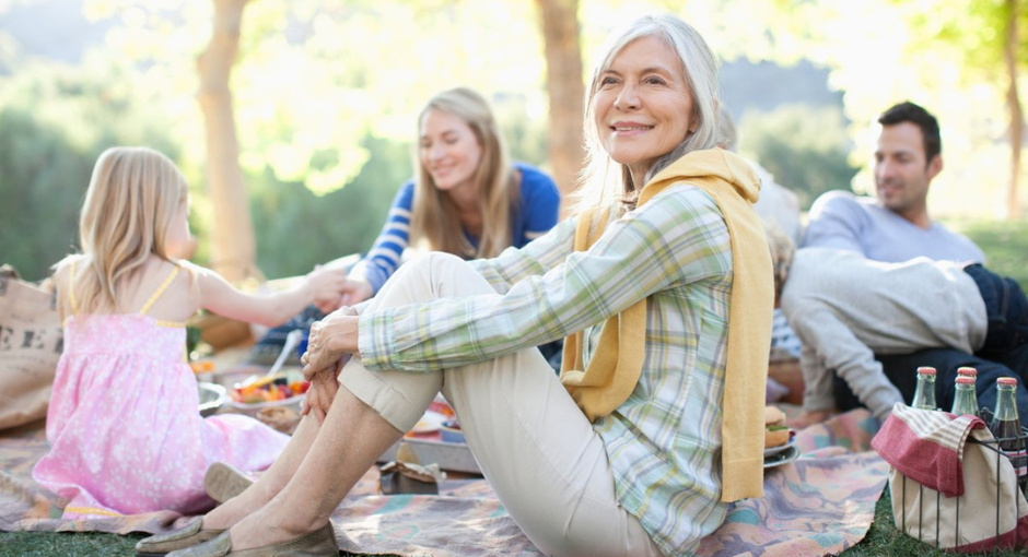 Group on people sitting outside