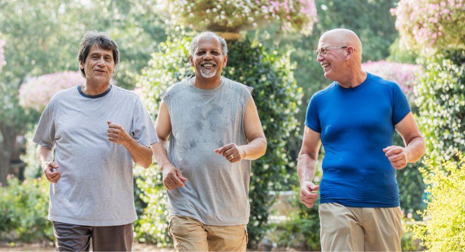 People having fun while exercising outside