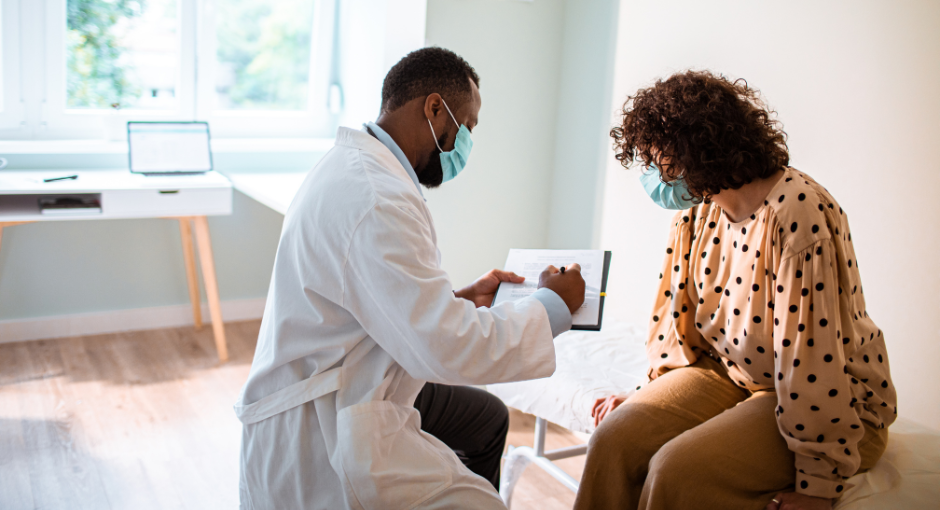 Masked Doctor checking patient