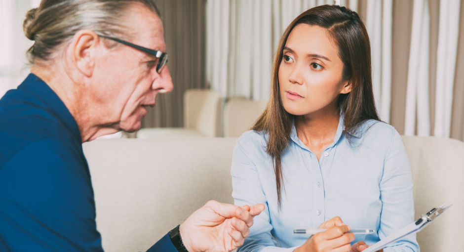 Man talking to therapist