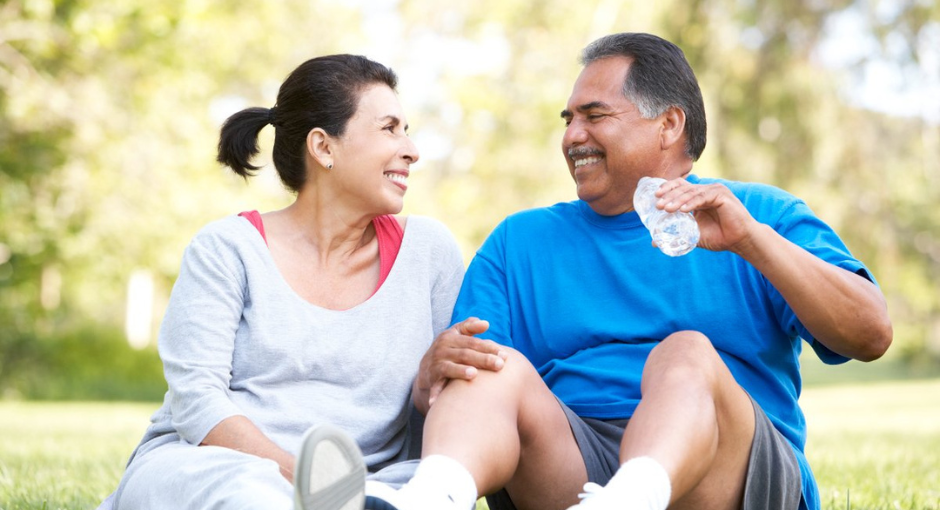 Couple exercising outside