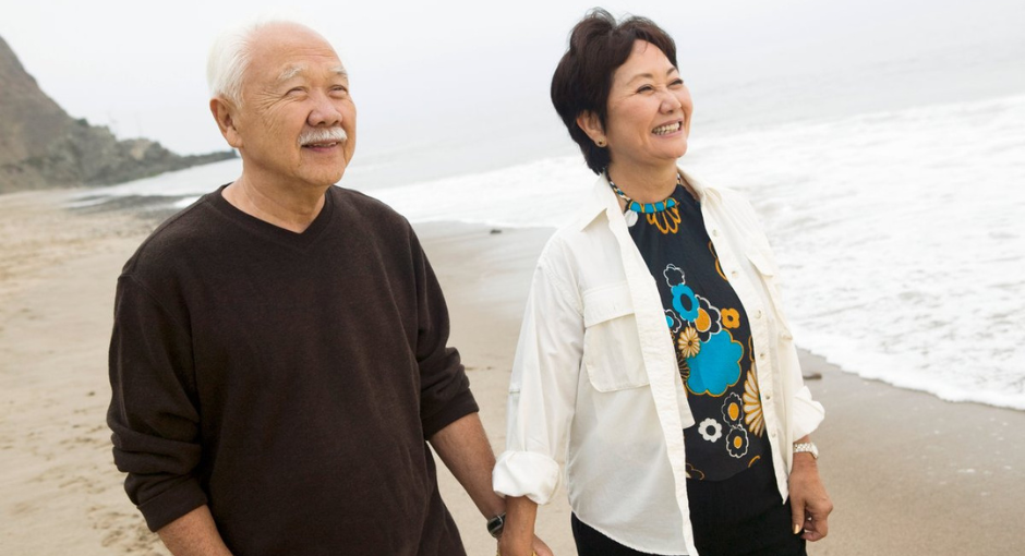 A couple walking on the beach